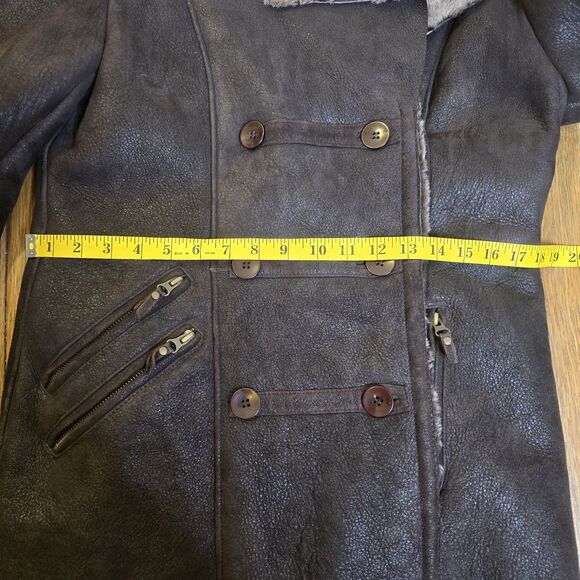 Aquascutum Women's M Brown Shearling Sheepskin Double Breasted Coat - Picture 12 of 16